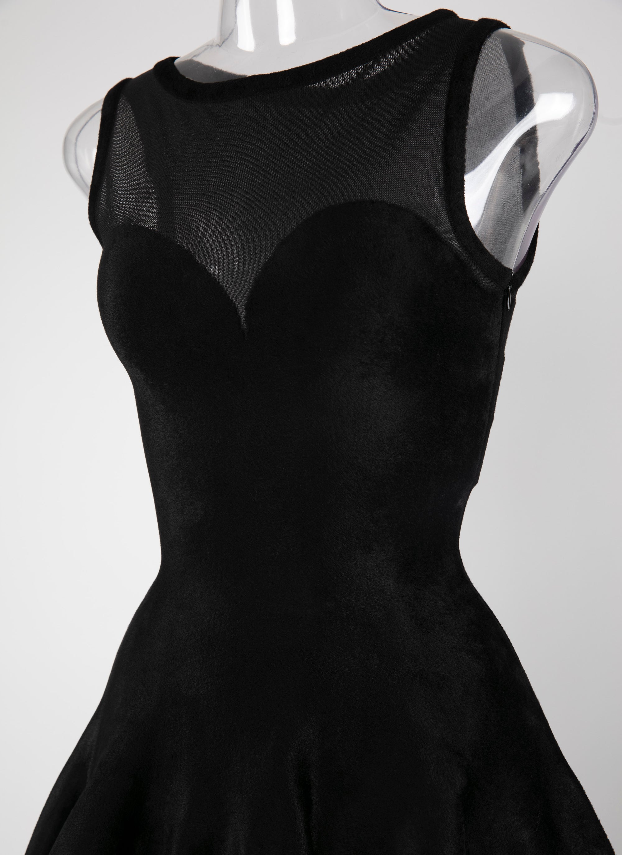 Short sleeveless flared dress with sheer bust - Black intense