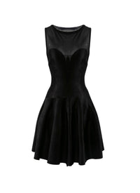 Short sleeveless flared dress with sheer bust - Black intense