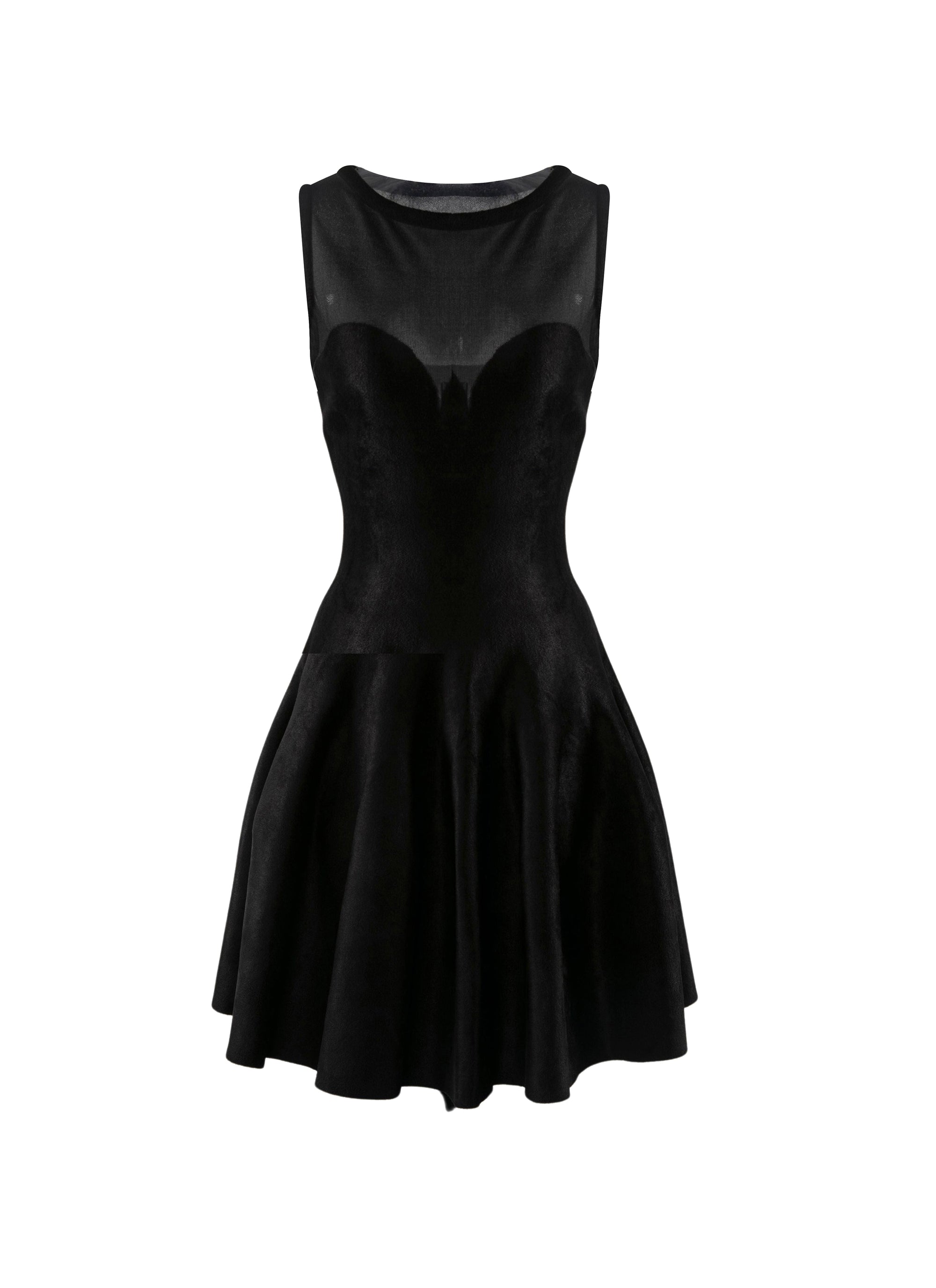 Short sleeveless flared dress with sheer bust - Black intense