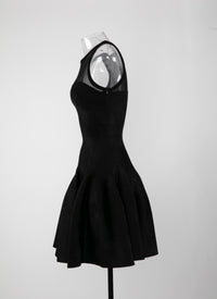 Short sleeveless flared dress with sheer bust - Black intense