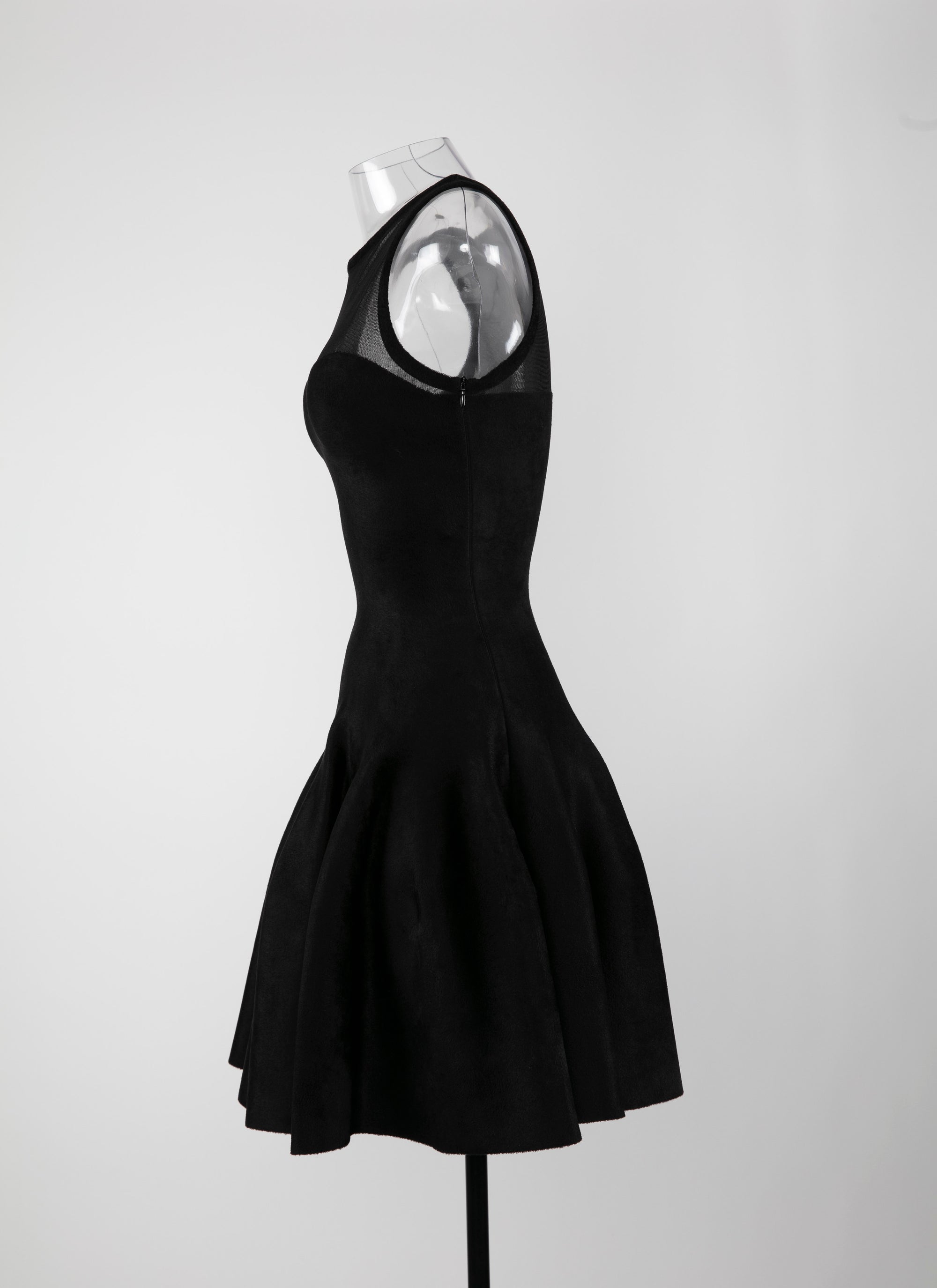 Short sleeveless flared dress with sheer bust - Black intense