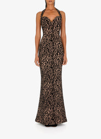Robe longue bustier à motif panthère en laine - Chair & Noir