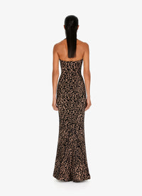 Robe longue bustier à motif panthère en laine - Chair & Noir