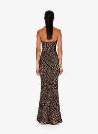 Long strapless panther dress in wool - Flesh & Black