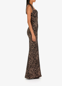 Long strapless panther dress in wool - Flesh & Black