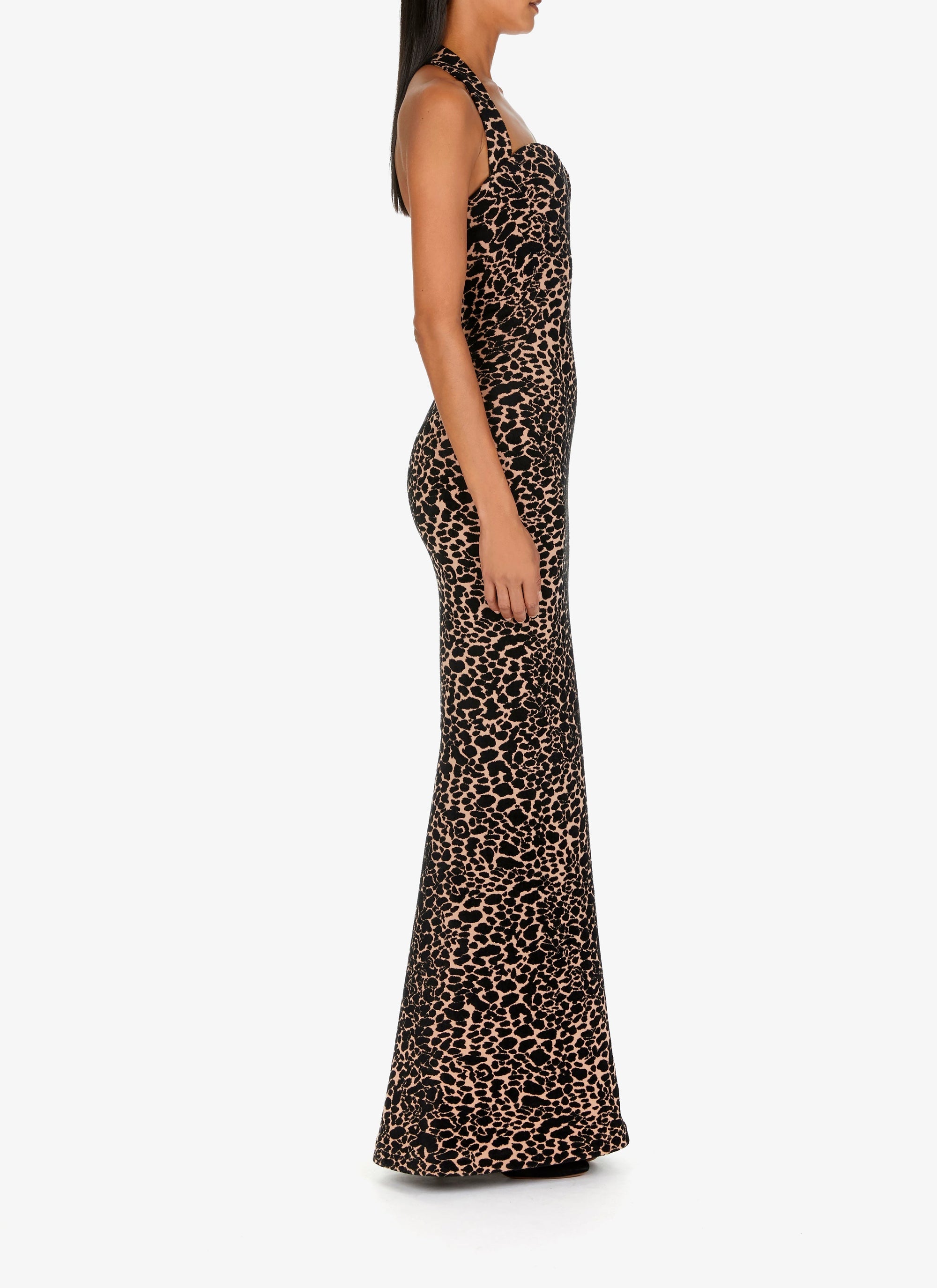 Long strapless panther dress in wool - Flesh & Black