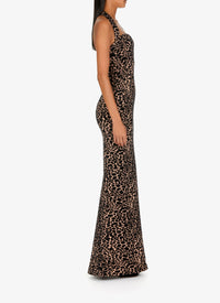 Robe longue bustier à motif panthère en laine - Chair & Noir