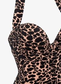 Robe longue bustier à motif panthère en laine - Chair & Noir