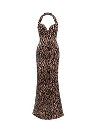 Robe longue bustier à motif panthère en laine - Chair & Noir