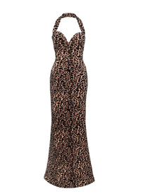 Long strapless panther dress in wool - Flesh & Black