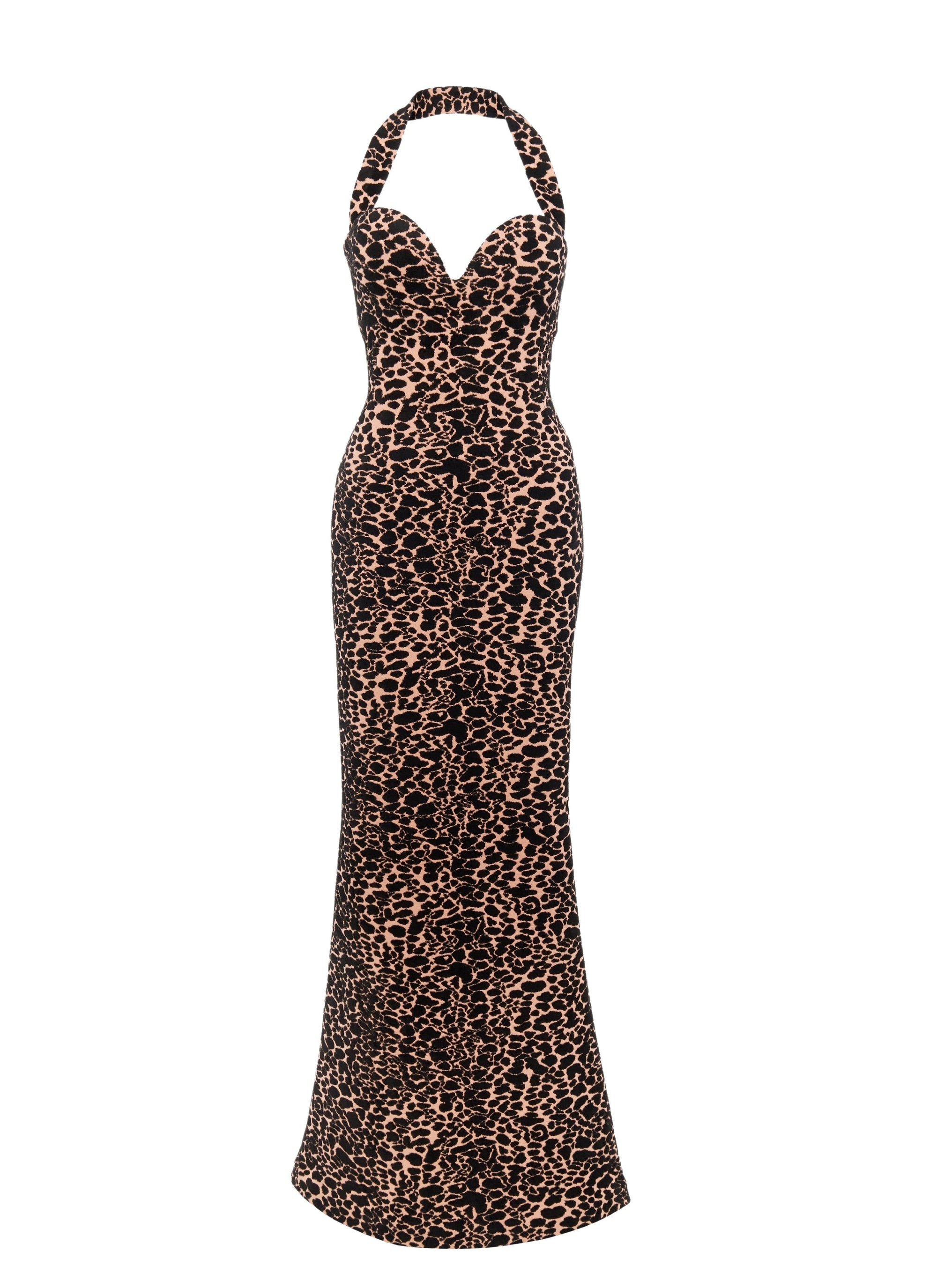 Long strapless panther dress in wool - Flesh & Black