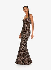 Robe longue bustier à motif panthère en laine - Chair & Noir