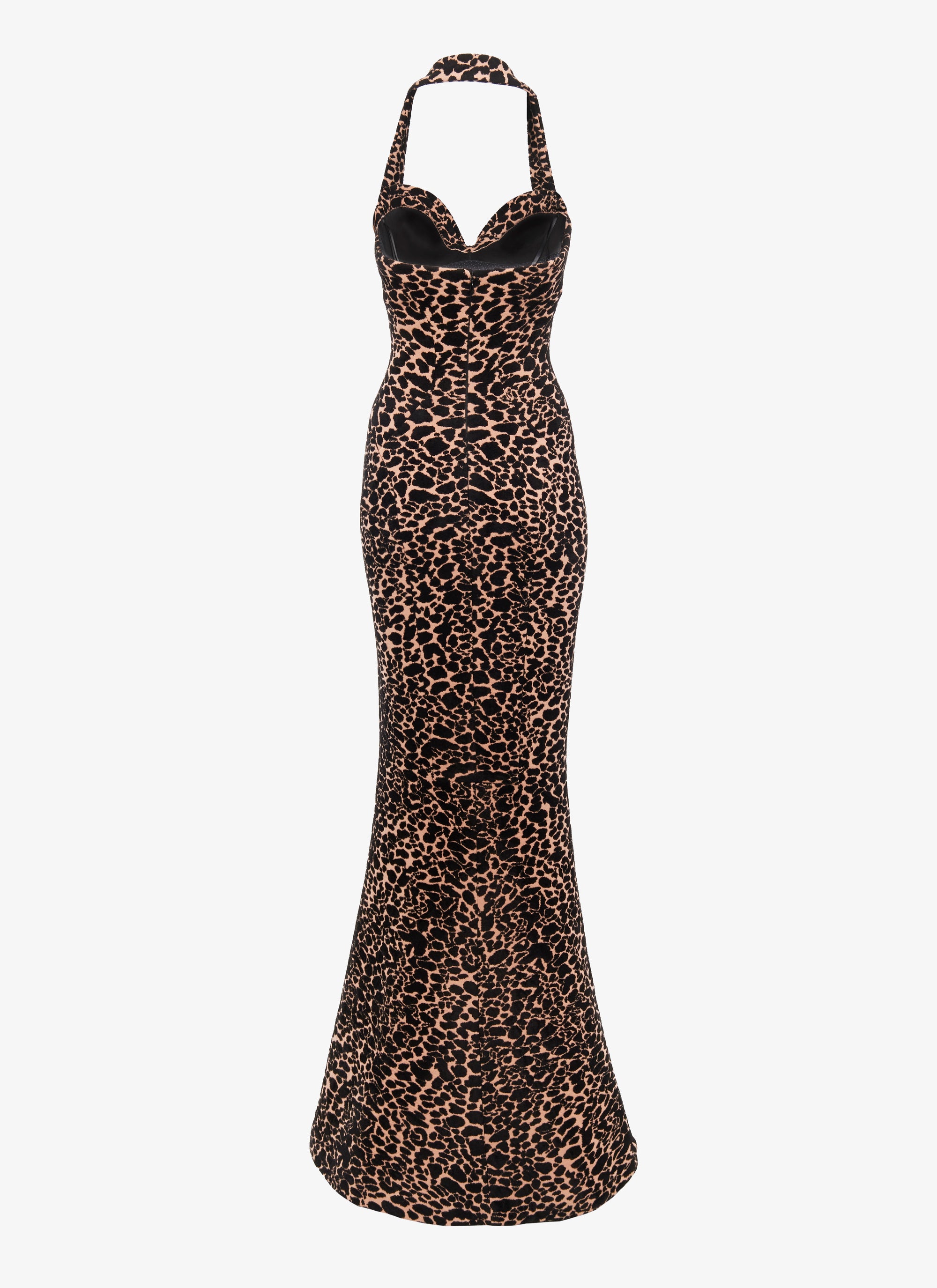 Robe longue bustier à motif panthère en laine - Chair & Noir