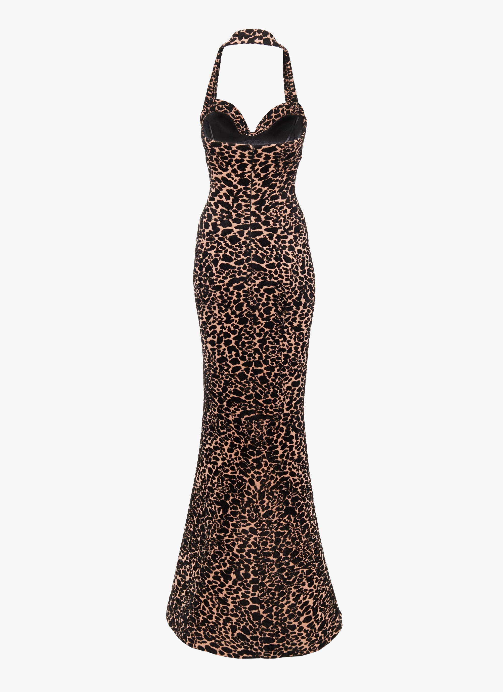 Long strapless panther dress in wool - Flesh & Black