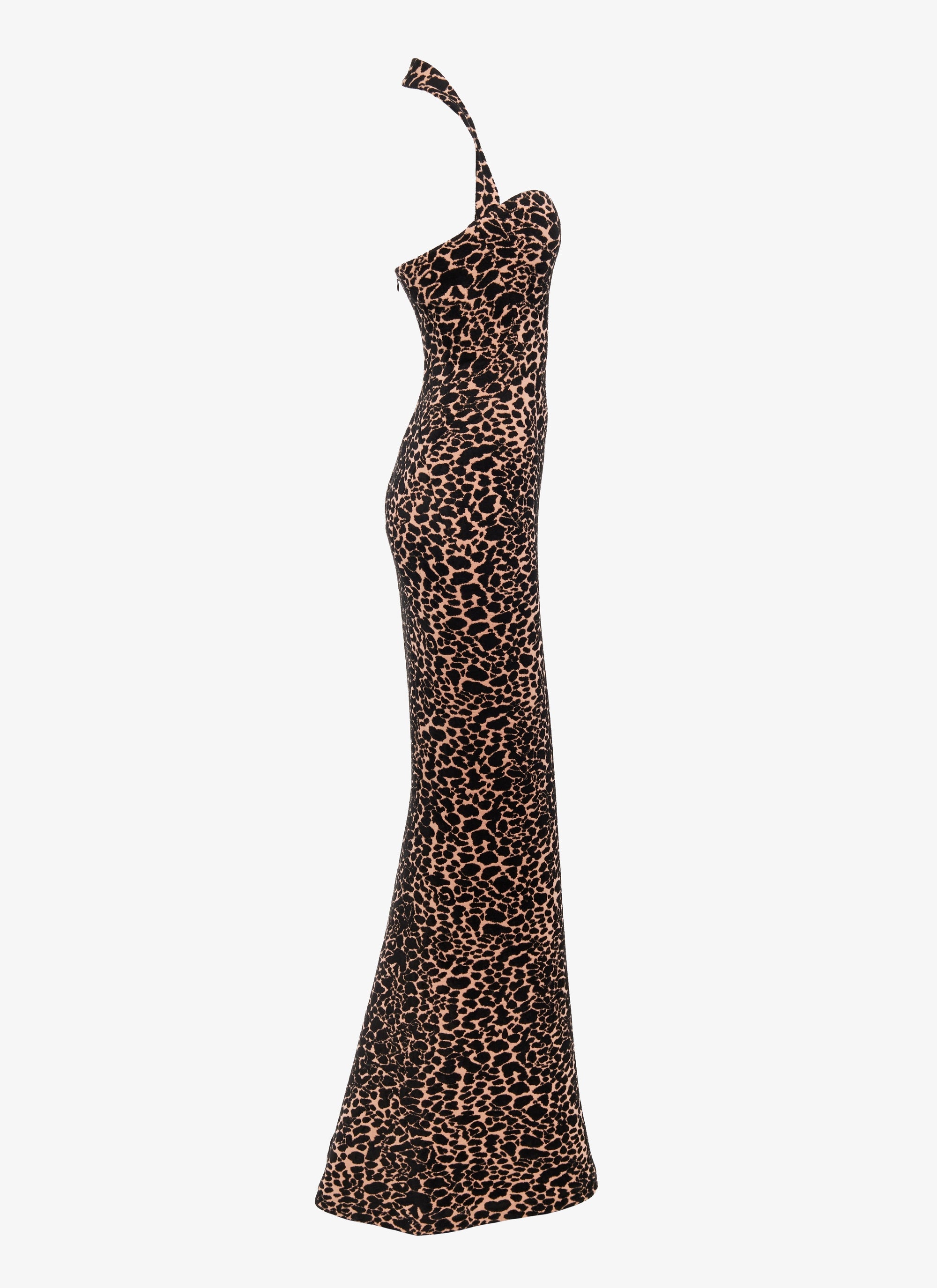 Long strapless panther dress in wool - Flesh & Black
