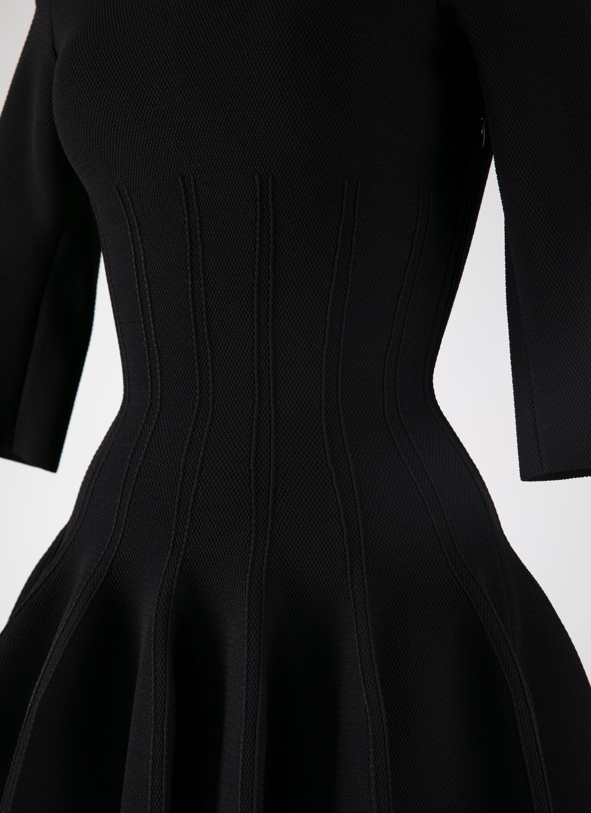 Robe courte à manches longues Maille piquée - Noir