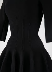 Short dress with long sleeves Piqué knit - Black
