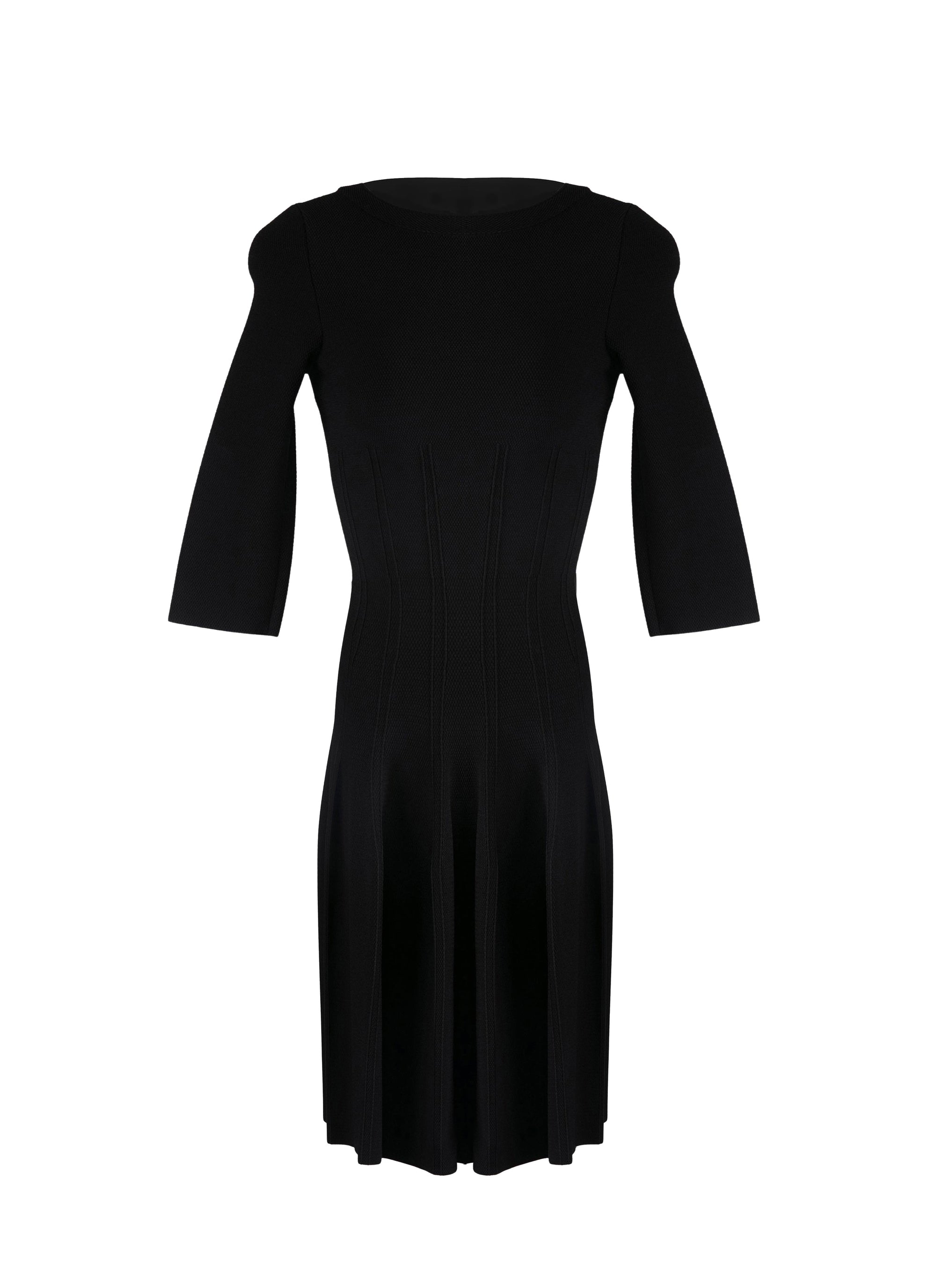 Short dress with long sleeves Piqué knit - Black