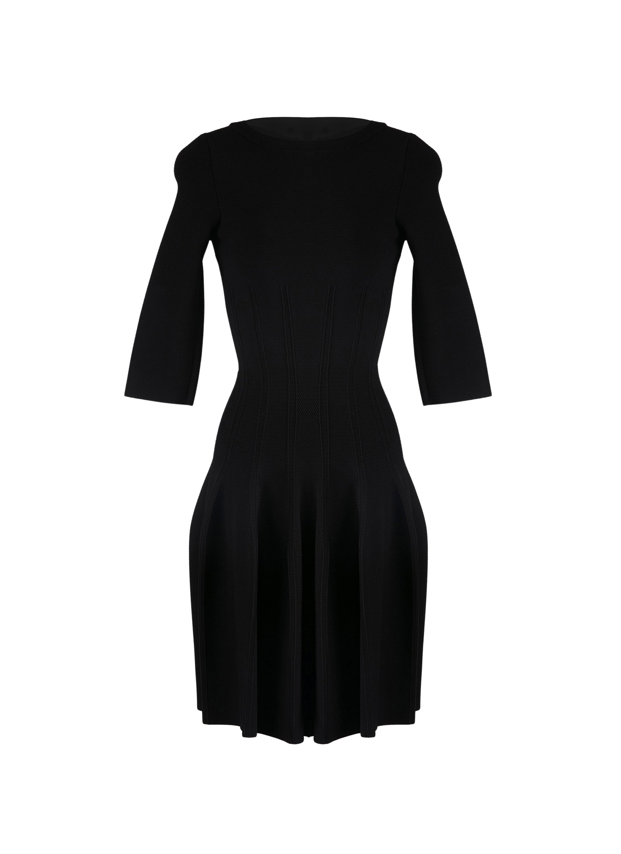 Robe courte à manches longues Maille piquée - Noir