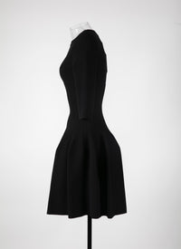 Robe courte à manches longues Maille piquée - Noir