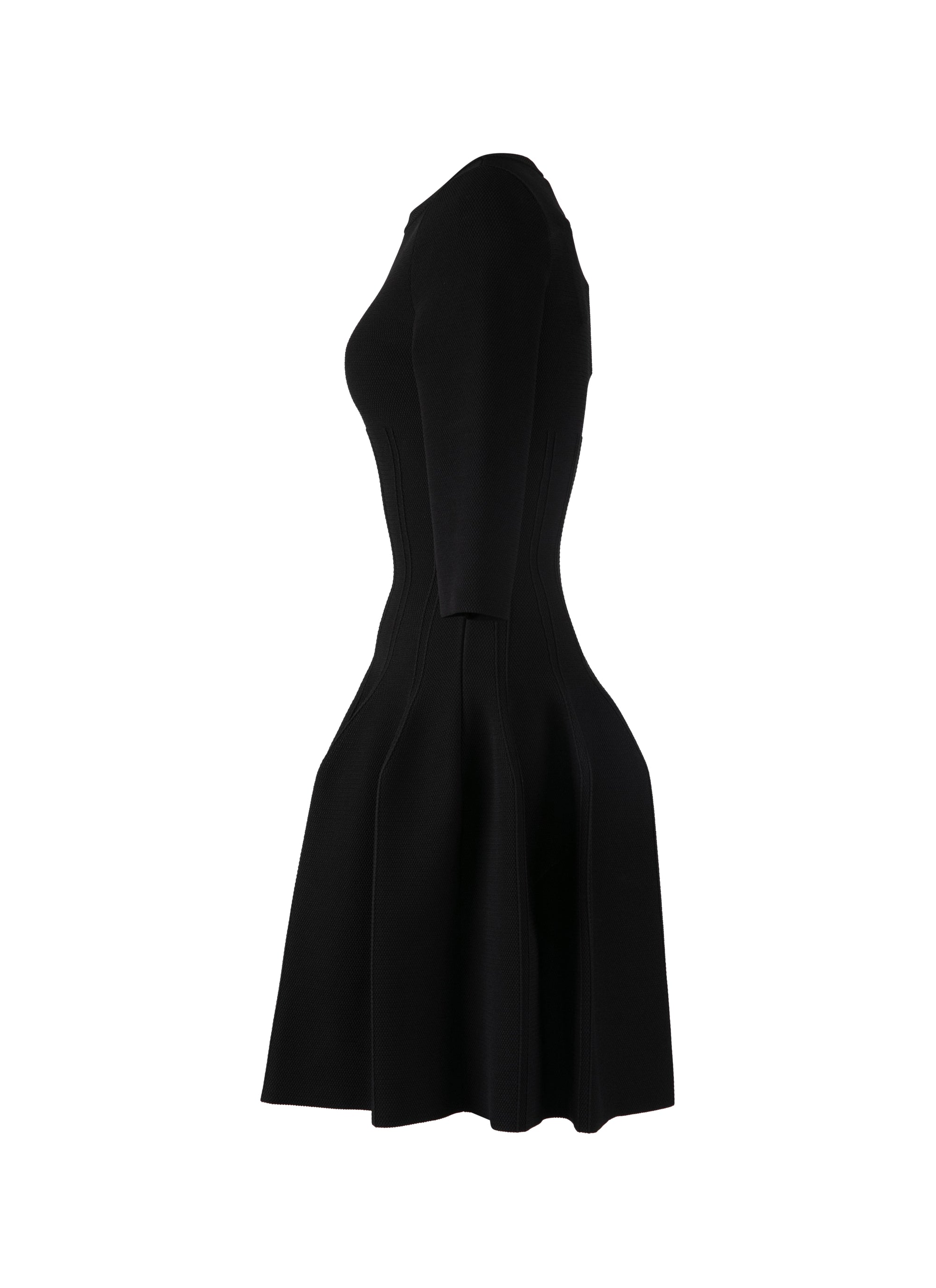 Short dress with long sleeves Piqué knit - Black