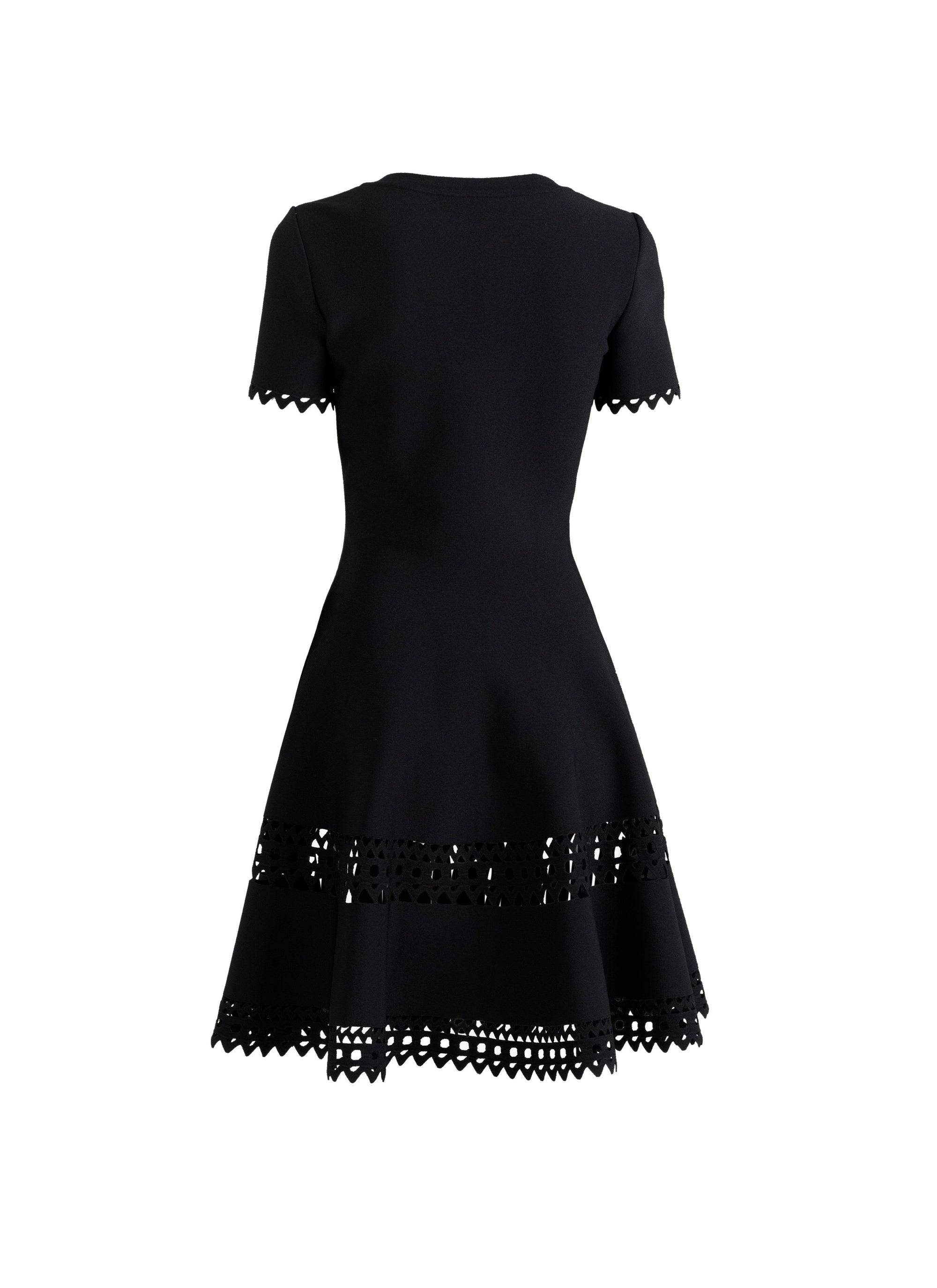 Robe courte évasée à bande perforée et manches courtes - Noir