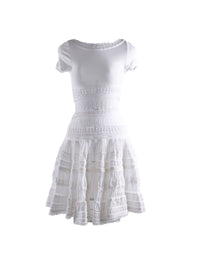 Short flared dress with embroidered details and short sleeves - White