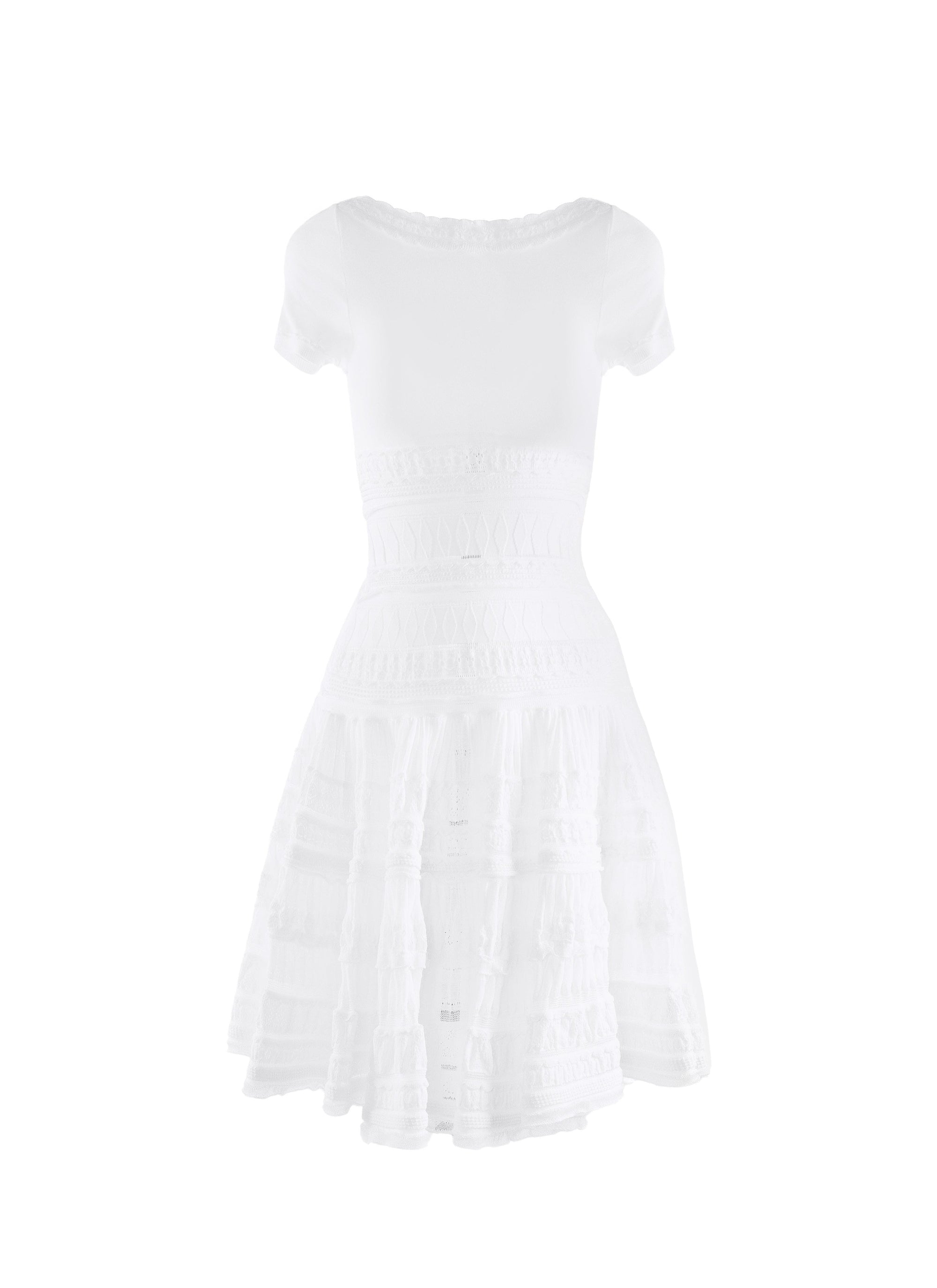Robe courte évasée détails brodés à manches courtes - Blanc