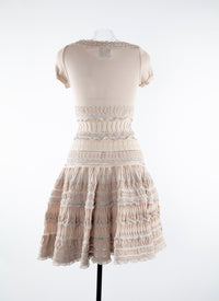 Short flared dress with embroidered details and short sleeves - Nude