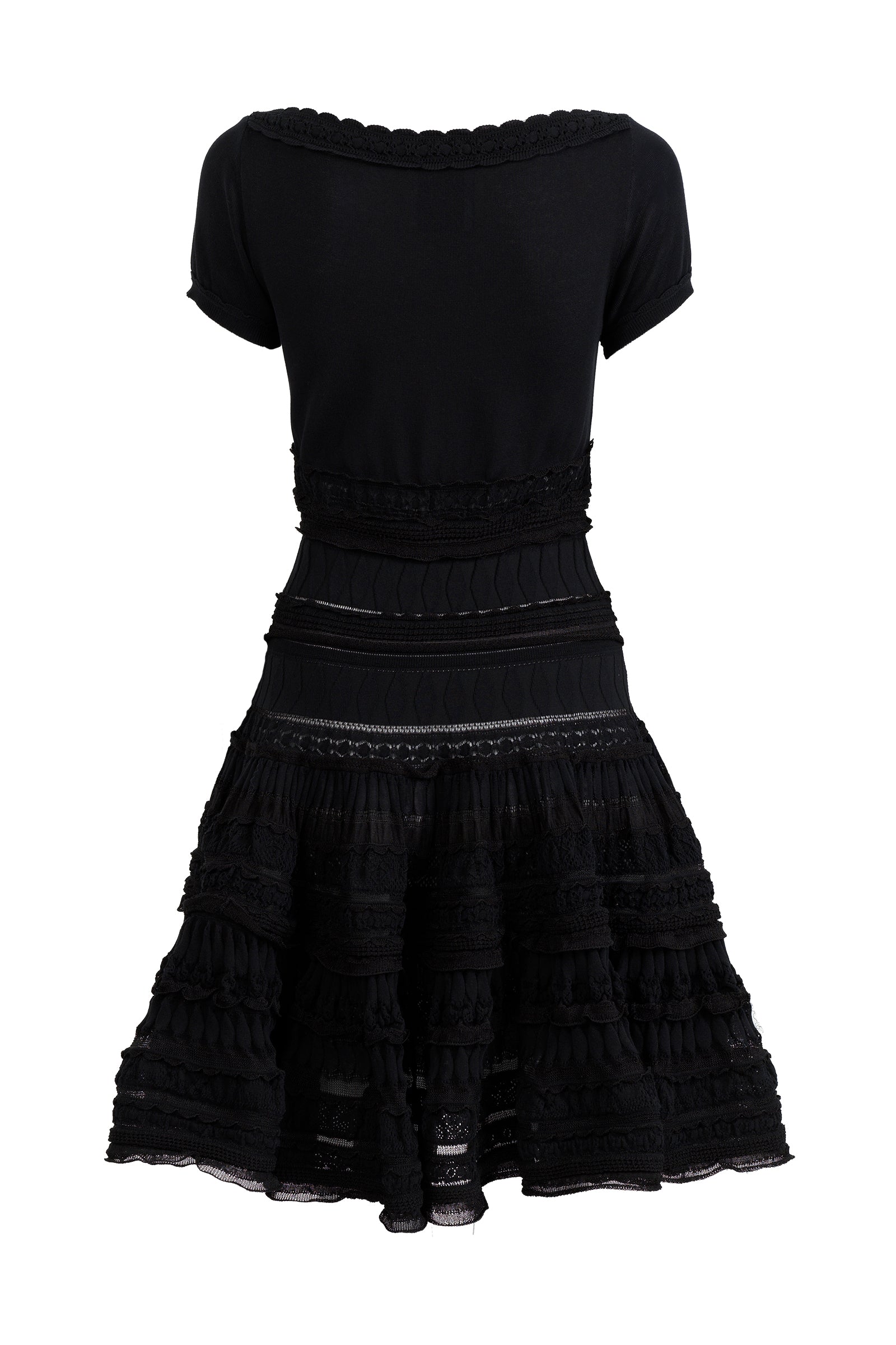 Robe courte évasée détails brodés à manches courtes - Noir