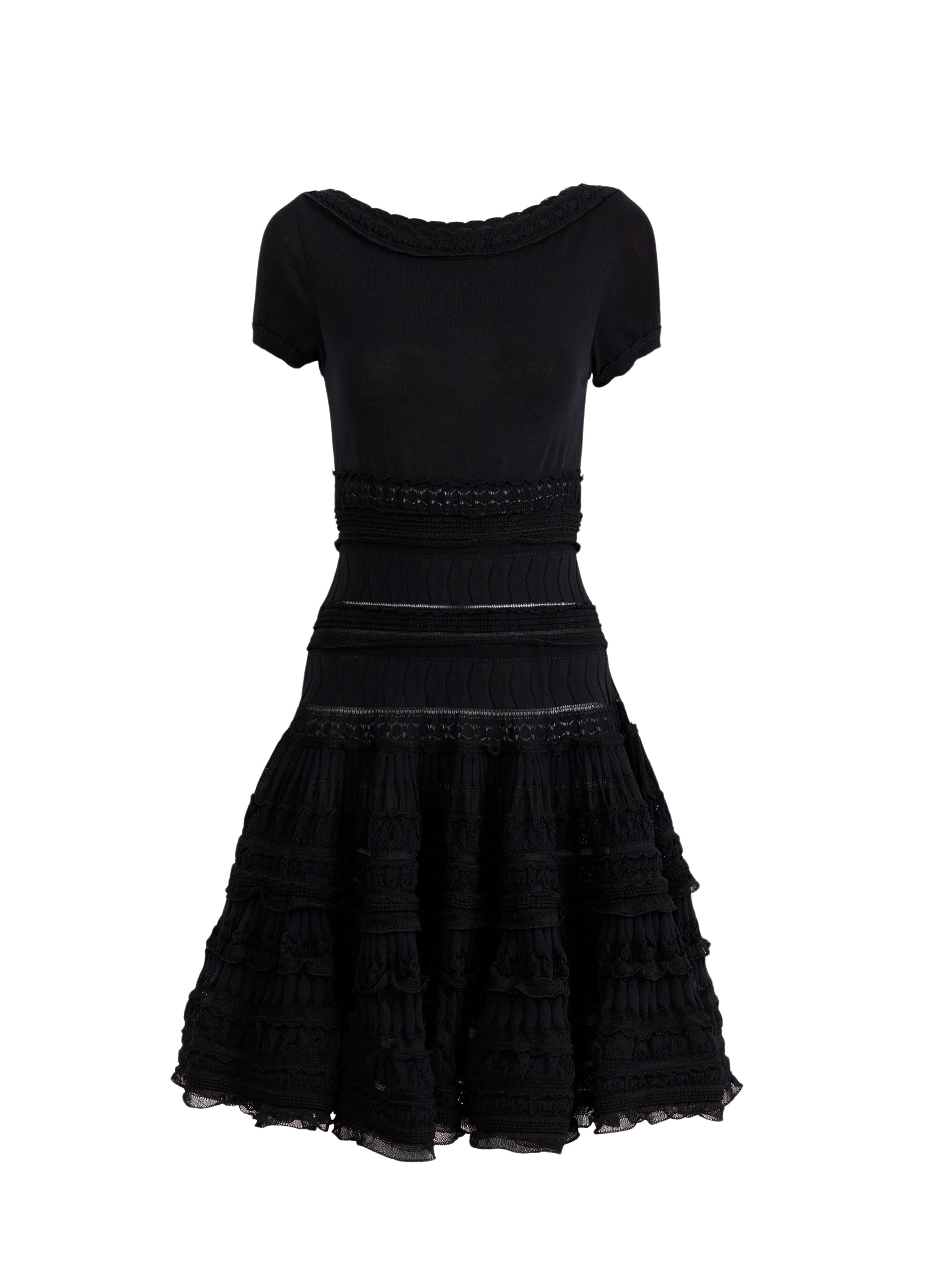 Robe courte évasée détails brodés à manches courtes - Noir