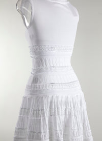 Sleeveless flared maxi dress with embroidered details and square collar - White