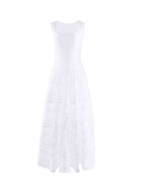 Robe longue évasée à détails brodés et col carré - Blanc