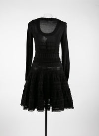 Robe courte détails brodés à manches longues - Noir