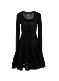 Robe courte détails brodés à manches longues - Noir