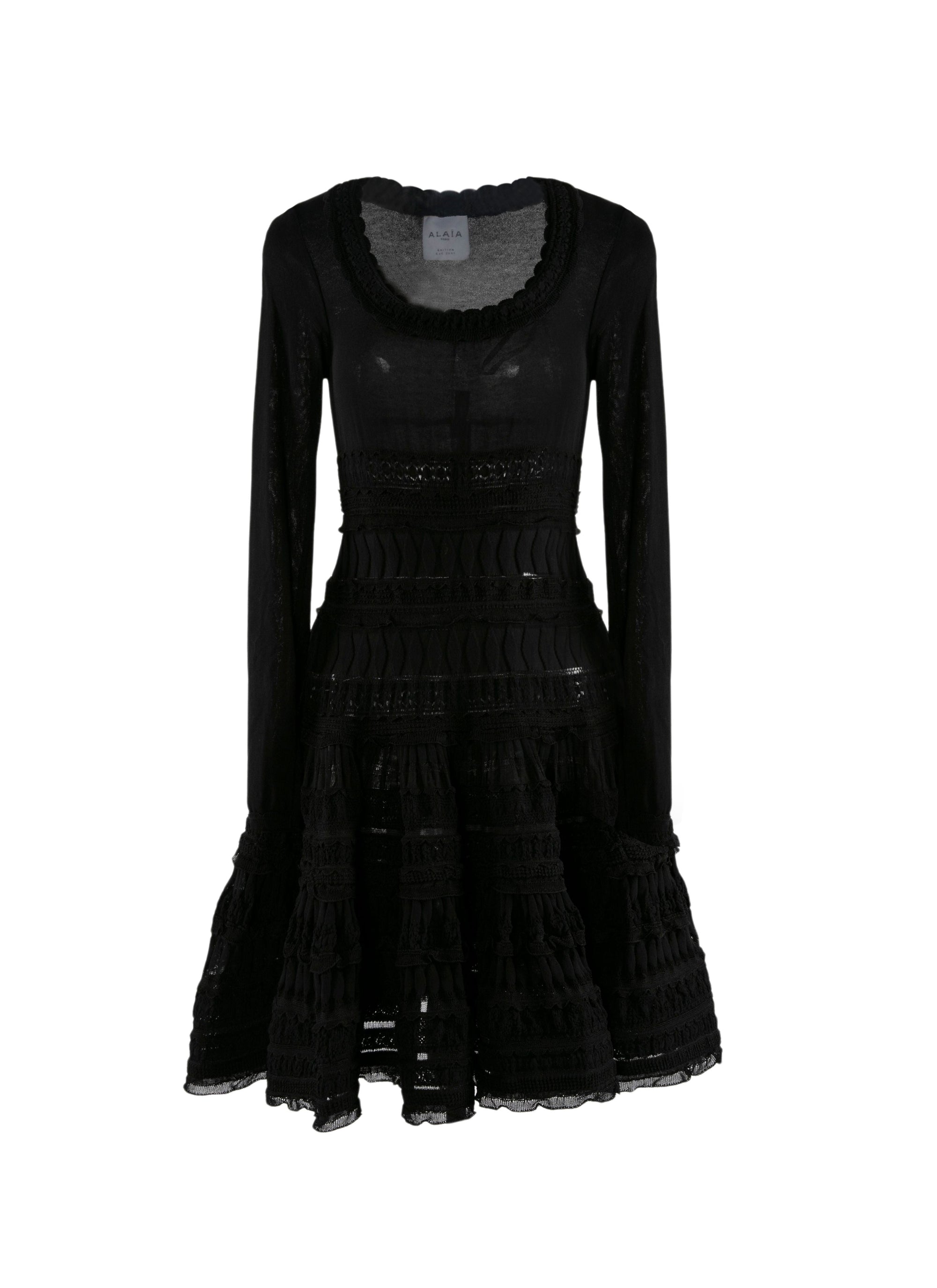 Robe courte détails brodés à manches longues - Noir