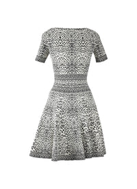 Robe à manches courtes au motif lynx en maille - Blanc & Noir