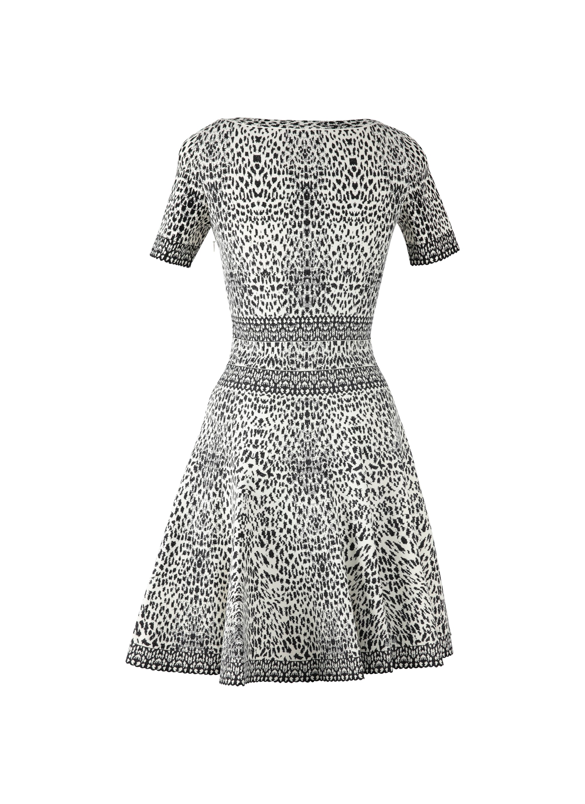 Robe à manches courtes au motif lynx en maille - Blanc & Noir