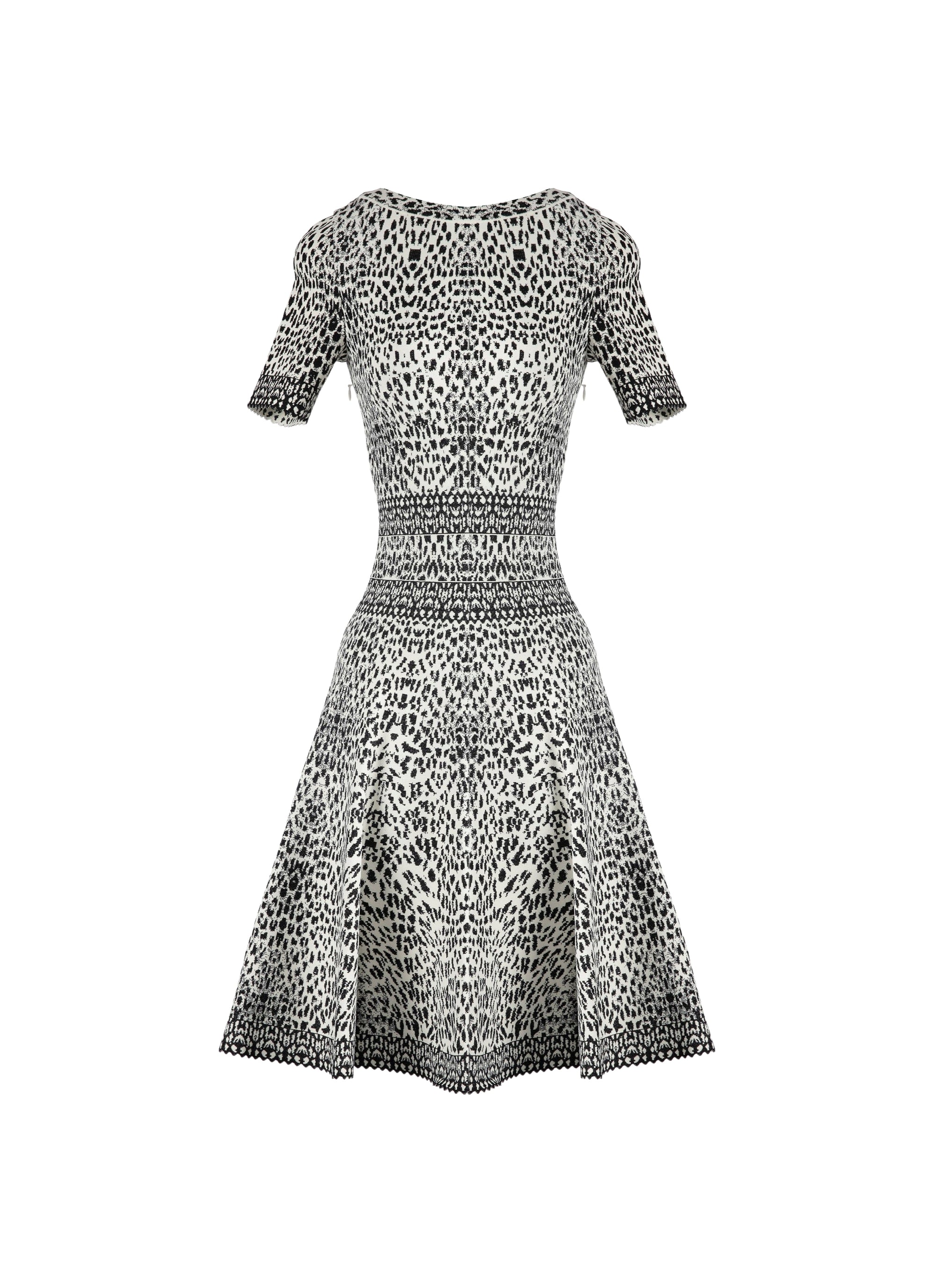 Robe à manches courtes au motif lynx en maille - Blanc & Noir