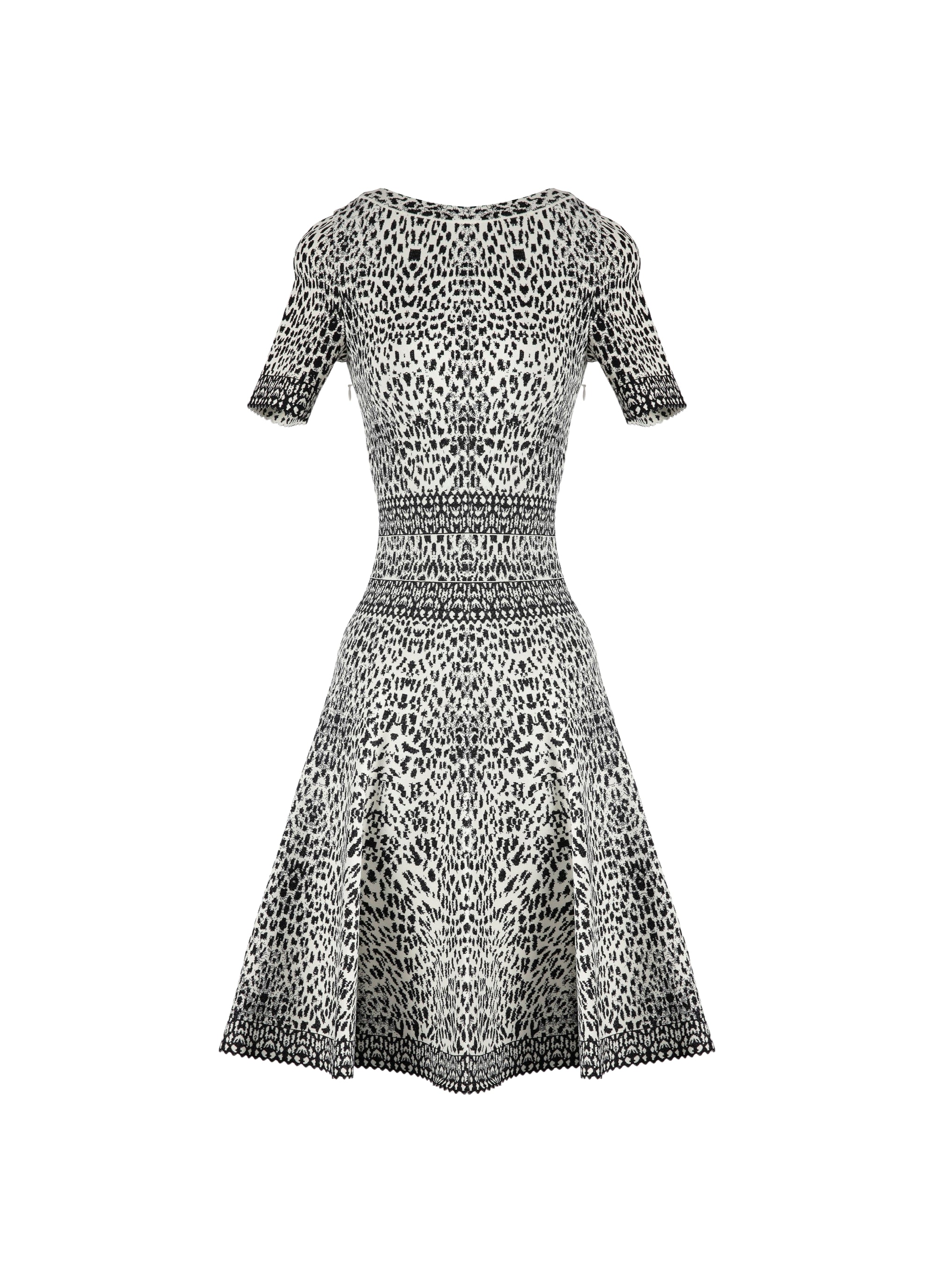 Short-sleeved knitted lynx dress - White & Black