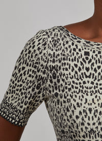 Robe à manches courtes au motif lynx en maille - Blanc & Noir