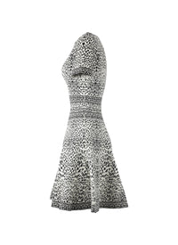 Robe à manches courtes au motif lynx en maille - Blanc & Noir