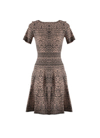 Short-sleeved knitted lynx dress - Flesh & Black