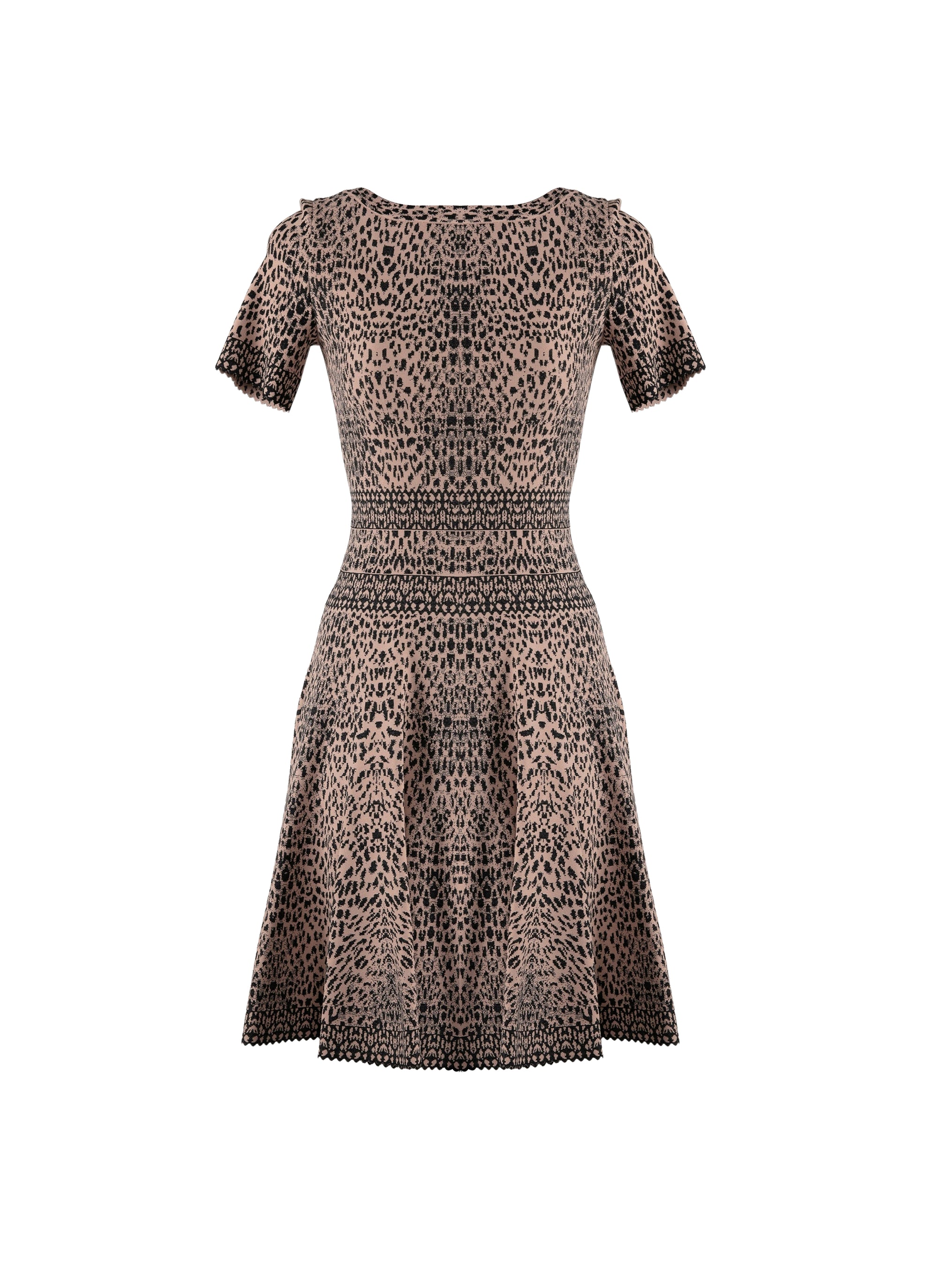 Short-sleeved knitted lynx dress - Flesh & Black