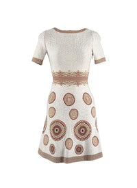 Robe évasée à motif rond en maille - Blanc & Bordeaux