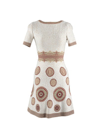 Robe évasée à motif rond en maille - Blanc & Bordeaux