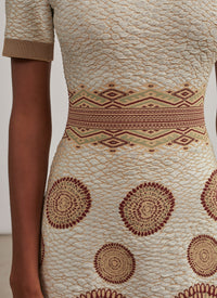 Robe évasée à motif rond en maille - Blanc & Bordeaux