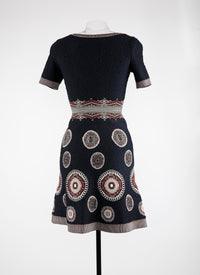 Round knitted flared dress - Midnight & Bordeaux