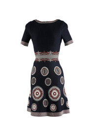 Round knitted flared dress - Midnight & Bordeaux