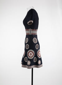 Round knitted flared dress - Midnight & Bordeaux